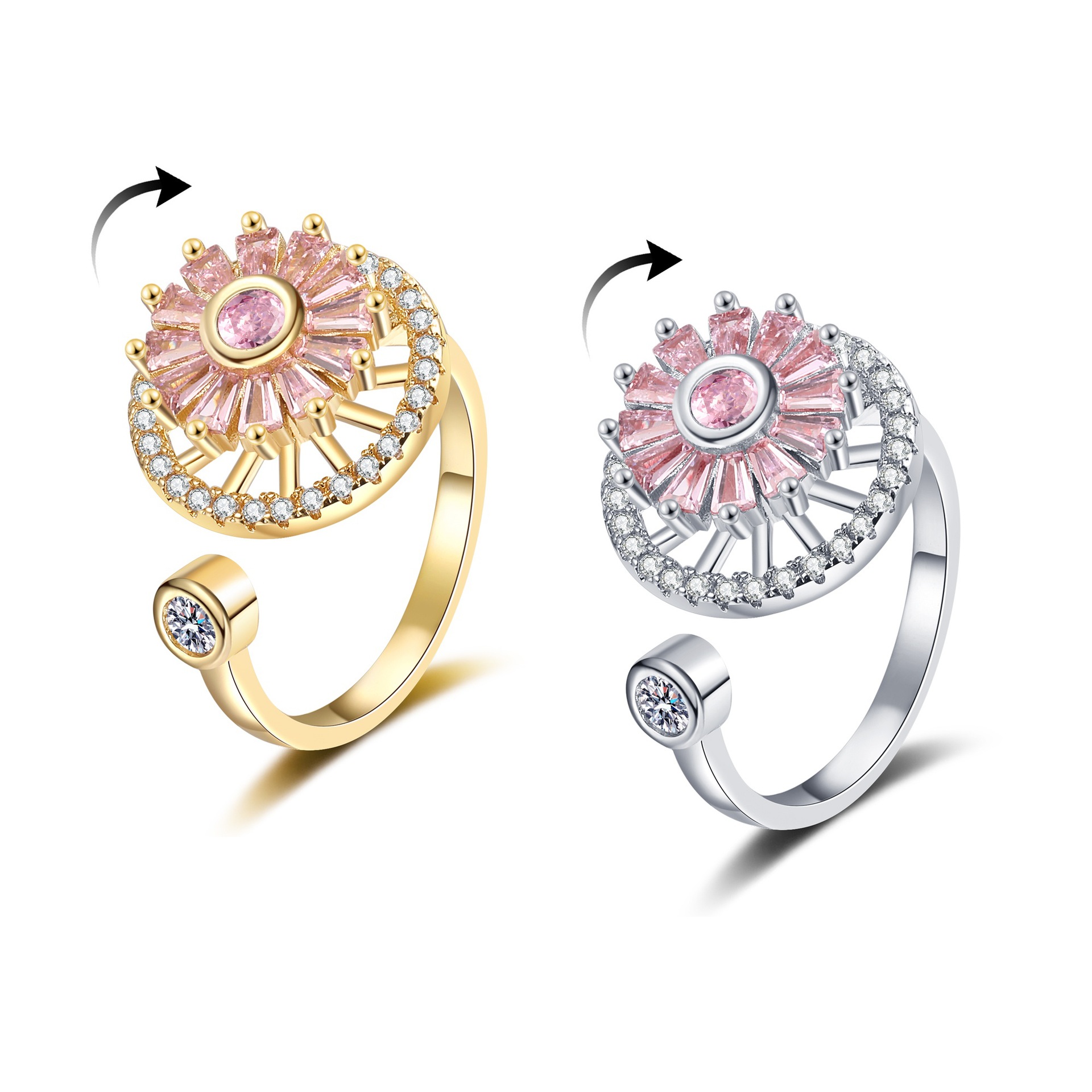 Womens Rotatable Clover Anxiety Rings Fidget Spinner Adjustable Open Rings